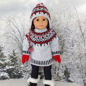 Doll clothes knitting pattern. PDF ENGLISH instant download. Fair isle sweater knitting pattern fits 18 inch doll similar to American Girl. image 1