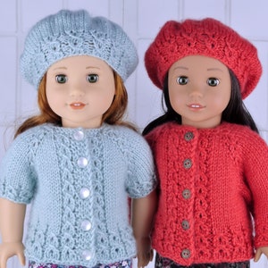 Puppenkleidung Stricken PDF ENGLISH pattern Sofort download. Strickanleitung Cardigan und Mütze passend für 45 cm grosse Puppen wie American Girl Puppen.