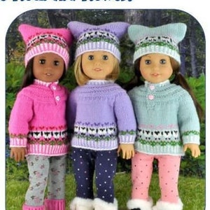 Padrão de tricô para roupas de boneca, PDF INGLÊS download instantâneo Padrão de tricô para suéter e chapéu Fair Isle serve para boneca de 18 polegadas como American Girl