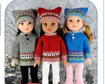 Knitting pattern doll clothes PDF download ENGLISH sweater set pattern fits 14-15 in doll like Wellie Wishers, Ruby Red Fashion Friends
