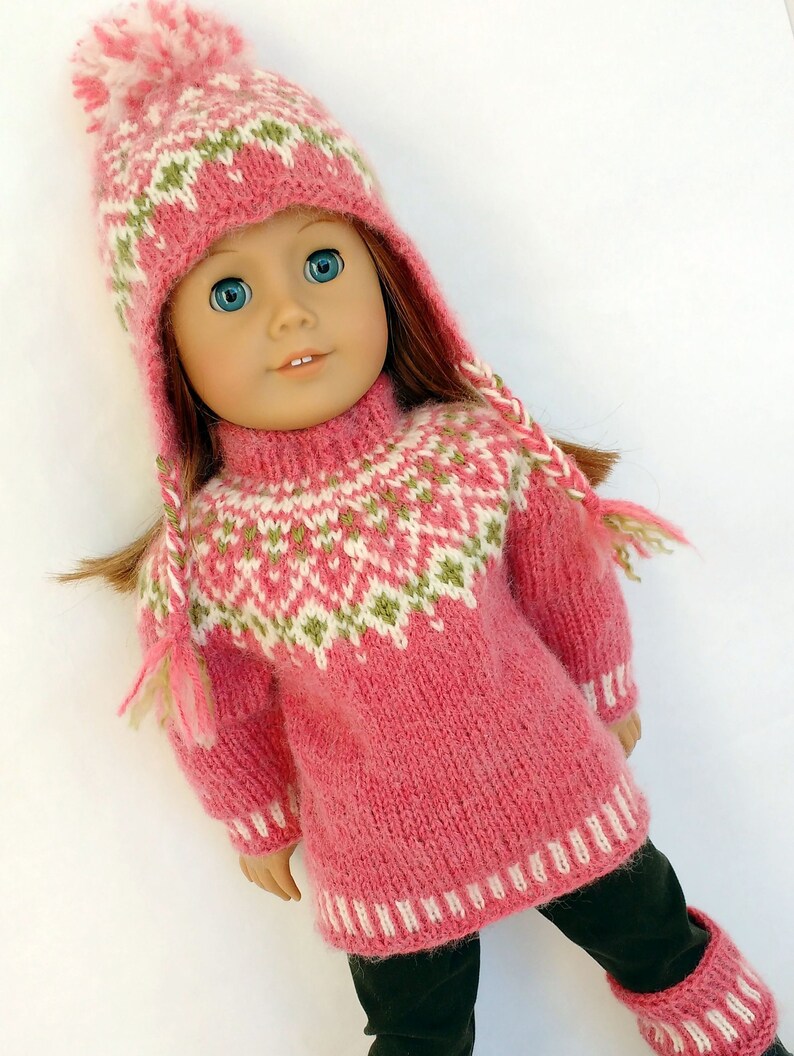 Doll clothes knitting pattern. PDF ENGLISH instant download. Fair isle sweater knitting pattern fits 18 inch doll similar to American Girl. image 9