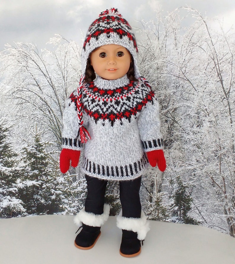 Doll clothes knitting pattern. PDF ENGLISH instant download. Fair isle sweater knitting pattern fits 18 inch doll similar to American Girl. image 1