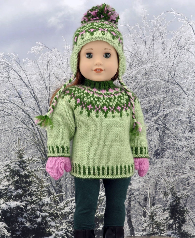 Doll clothes knitting pattern. PDF ENGLISH instant download. Fair isle sweater knitting pattern fits 18 inch doll similar to American Girl. image 2