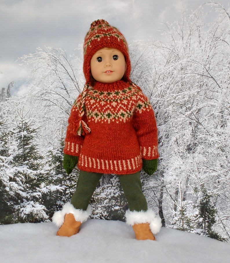 Doll clothes knitting pattern. PDF ENGLISH instant download. Fair isle sweater knitting pattern fits 18 inch doll similar to American Girl. image 3