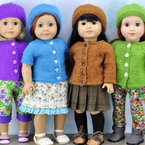 Molde de tricô para bonecas em PDF em INGLÊS. Download instantâneo. Molde de tricô para cardigan e gorro, ideal para bonecas de 18 polegadas, como as American Girl.