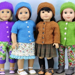 Doll clothes knitting PDF ENGLISH pattern Instant download. Cardigan and hat knitting pattern fits 18 inch doll like American Girl dolls