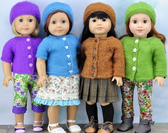 Puppenkleidung Stricken PDF ENGLISH pattern Sofort download. Strickanleitung Cardigan und Mütze passend für 45 cm grosse Puppen wie American Girl Puppen