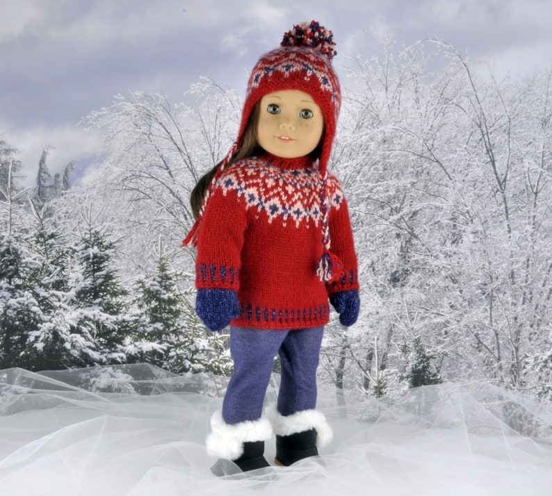 Doll clothes knitting pattern. PDF ENGLISH instant download. Fair isle sweater knitting pattern fits 18 inch doll similar to American Girl. image 8