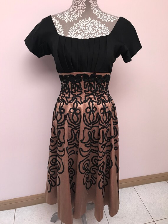 40s 50s Black & Espresso Brown Cocktail Dress