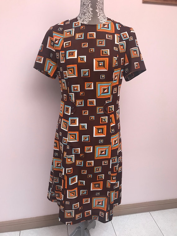 1960s Geometric Print Mod Shift Dress