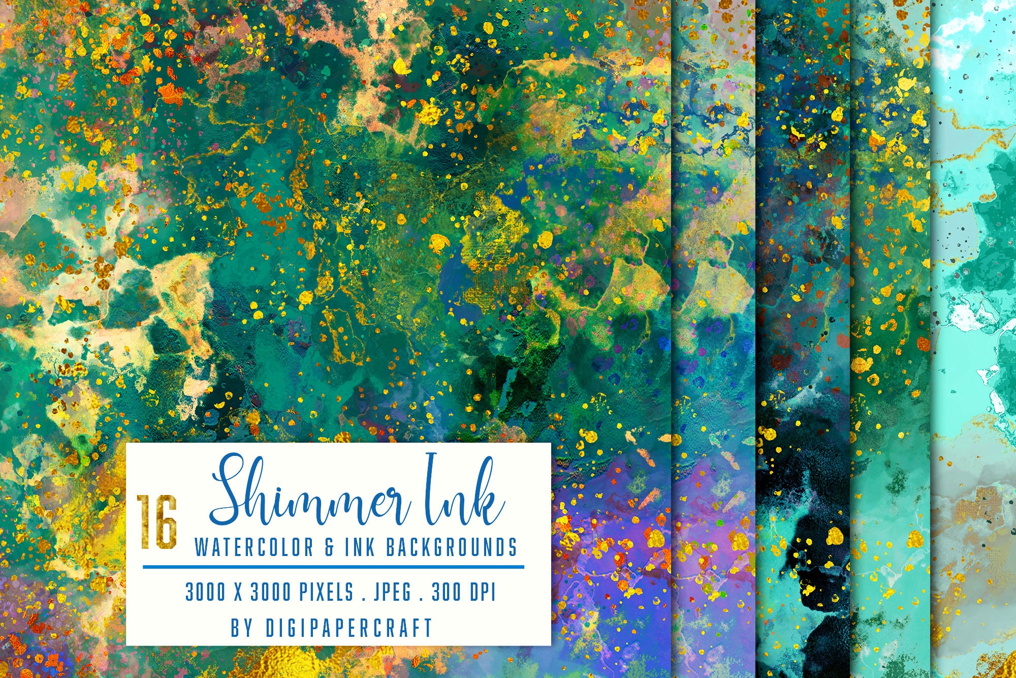 Gold Shimmer Digital Paper, Ink Textures, Colorful Ink, Watercolor ...