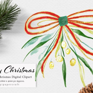 Watercolor Christmas bow clipart, Christmas Clipart, Christmas bows,, digital bows, watercolor clipart, printable clipart, Christmas Cards,