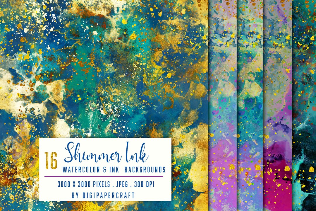 Gold Shimmer Digital Paper, Ink Textures, Colorful Ink, Watercolor ...