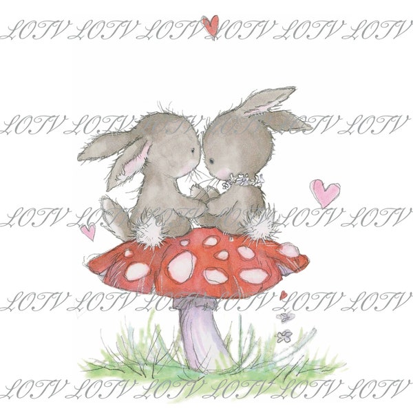 Toadstool for Two - Love, Anniversary, Engagement, Artwork, Watercolour, Clip Art, Download, Printable, Personal and Commercial use.