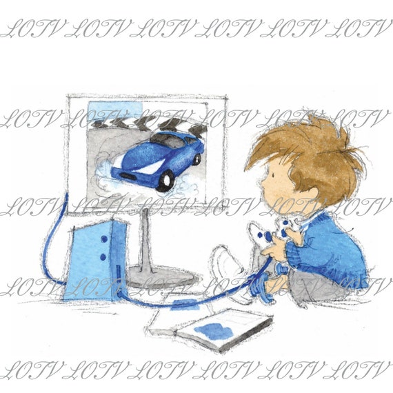 Male Boy Computer Pc Gaming Birthday Artwork Watercolour Clip Art Download Printable Personal And