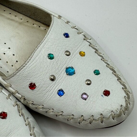 Vtg Tempos white leather colorful bedazzled rhine… - image 9