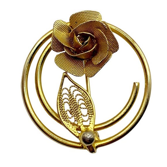 Sarah Coventry vintage gold tone mesh rose on spi… - image 1