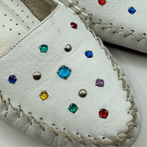 Vtg Tempos white leather colorful bedazzled rhine… - image 8