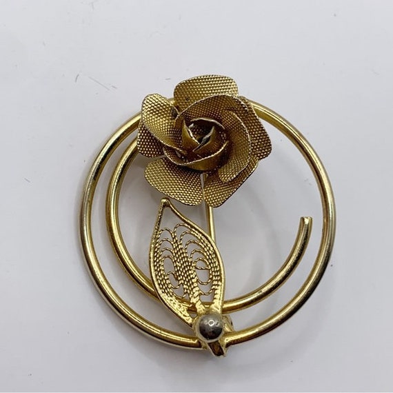 Sarah Coventry vintage gold tone mesh rose on spi… - image 6