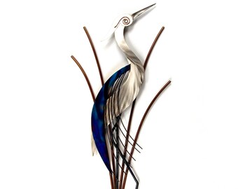 NAUTICAL DECOR LEFT FACING GREAT BLUE HERON METAL WALL SCULPTURE WALL ART NAUTICAL DECOR LEFT FACING GREAT BLUE HERON METAL WALL SCULPTURE WALL ART