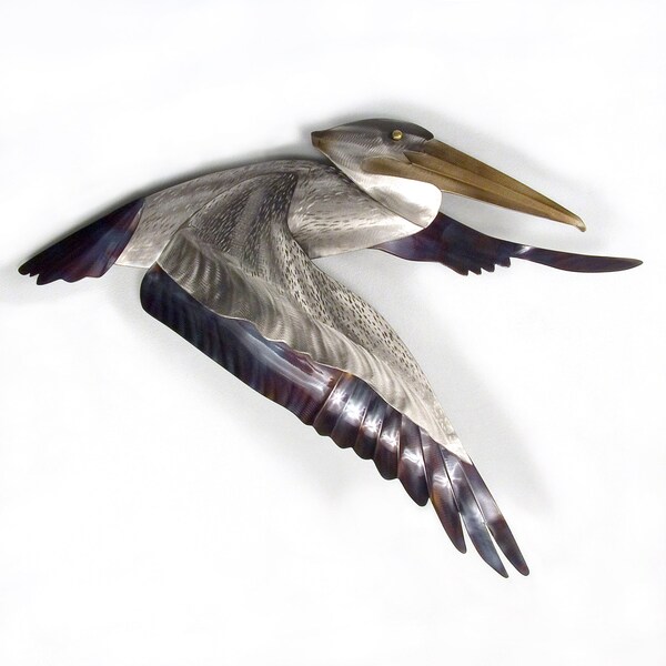 Pelican Flying 2 | Coastal Contemporary Beach Metal Wall Decor