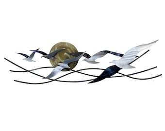 Winged Surfers | Seagulls with Sun Coastal Metal Wall Decor