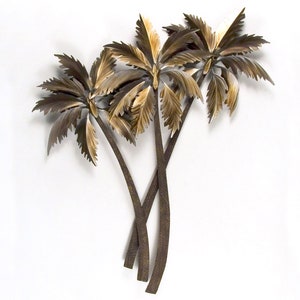 Palasari Palms Triple | Tropical Trees Botanical Coastal Contemporary Metal Wall Decor