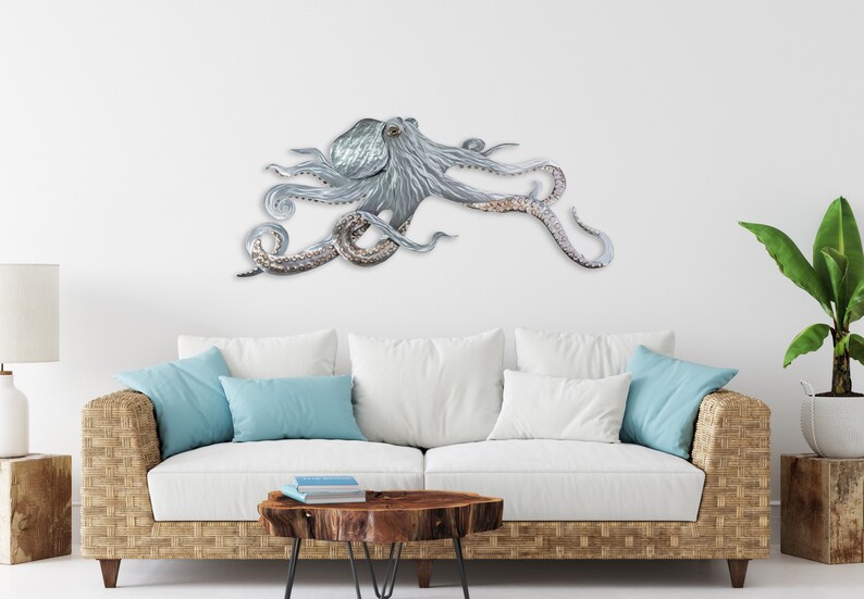 Octopus Coastal Contemporary Sea Life Metal Wall Decor Etsy