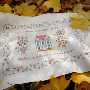 House Sampler Cross Stitch Pattern, Easy Cross Stitch Chart, Vintage Cross Stitch, Home Sweet Home X Stitch Embroidery, Instant Download PDF