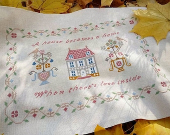 House Sampler Cross Stitch Pattern, Easy Cross Stitch Chart, Vintage Cross Stitch, Home Sweet Home X Stitch Embroidery, Instant Download PDF