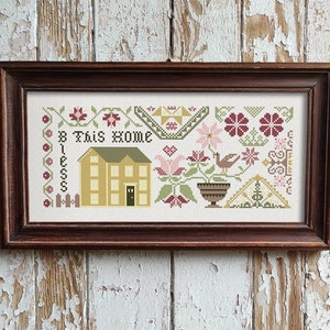 Bless This Home Mini Quaker Sampler Cross Stitch Pattern, Cross Stitch Chart, House Sampler Cross Stitch Embroidery, Instant Download PDF