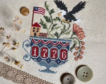 Americana Cross Stitch Pattern, USA Patriotic Mini Sampler Embroidery, PDF Download