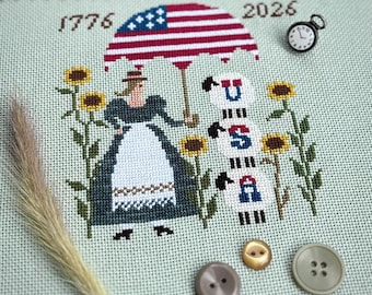 USA Patriotic Mini Sampler Cross Stitch Pattern, America 250 Embroidery, X Stitch Chart, PDF Download