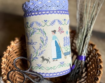 Lavender Harvest Sampler Cross Stitch Pattern, X Stitch Chart, Pin Drum Xstitch Embroidery, PDF Download