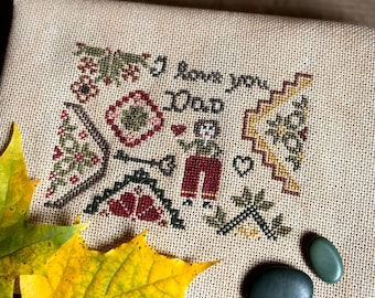 I Love You Dad Cross Stitch Pattern, Mini Quaker Sampler, X Stitch Chart, PDF Download