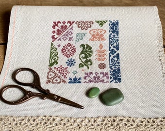 Mini Quaker Sampler Cross Stitch Pattern, Easy Counted Cross Stitch Chart, Small Primitive Cross Stitch Embroidery, Instant Download PDF