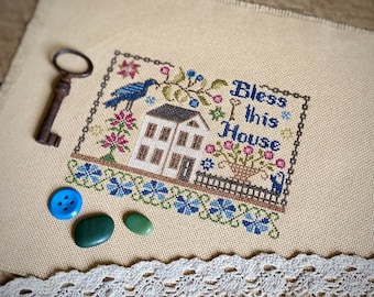 Bless This House Cross Stitch Pattern, X Stitch Chart, Mini Sampler, Instant Download PDF