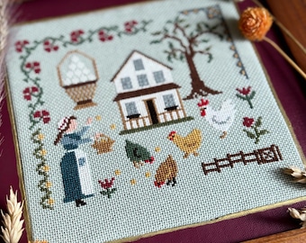 I Love My Hens Cross Stitch Pattern, Farmhouse Mini Sampler Embroidery Design, PDF Download