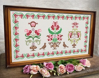 Floral Sampler Cross Stitch Pattern, X Stitch Chart, Vintage Embroidery Design, Instant Download PDF