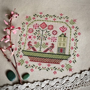 春の夢のサンプラー クロスステッチ パターン、簡単なクロスステッチ チャート、花のサンプラー クロスステッチ 刺繍、PDF の即時ダウンロード