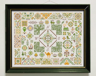 Travels Quaker Sampler Cross Stitch Pattern, Easy Counted Cross Stitch Chart, Quaker Sampler Cross Stitch Embroidery, Instant Download PDF