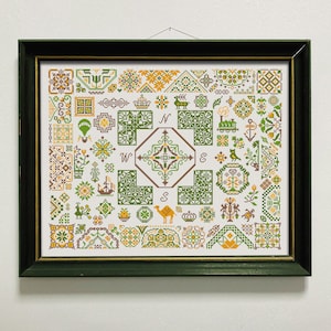 Travels Quaker Sampler Cross Stitch Pattern, Easy Counted Cross Stitch Chart, Quaker Sampler Cross Stitch Embroidery, Instant Download PDF