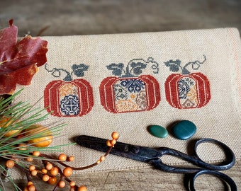 Quaker Pumpkins Cross Stitch Pattern, X Stitch Chart, Three Pumpkins Mini Quaker Sampler Cross Stitch Embroidery, Instant Download PDF