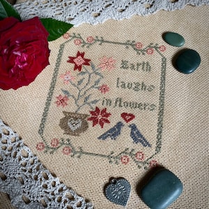 Tiny Quaker Sampler Cross Stitch Pattern, Easy Counted Cross Stitch Chart, Floral Sampler Cross Stitch Embroidery, Instant Download PDF