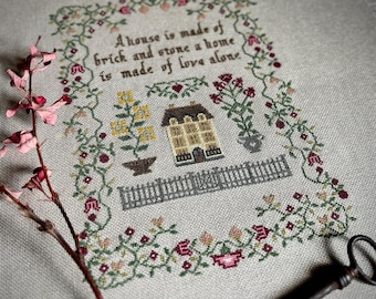 House Sampler Cross Stitch Pattern, X Stitch Chart, Home Embroidery Design, Instant Download PDF