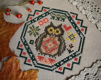 Little Owl Cross Stitch Pattern, Easy Counted Cross Stitch Chart, Tiny Quaker Sampler Children's X Stitch Embroidery, Instant Download PDF