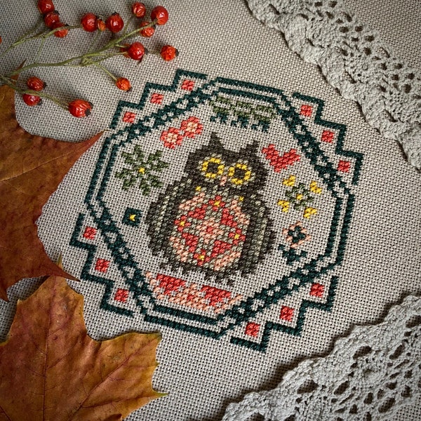 Little Owl Cross Stitch Pattern, Easy Counted Cross Stitch Chart, Tiny Quaker Sampler Children's X Stitch Embroidery, Instant Download PDF