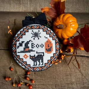 Halloween Embroidered Decoration, Halloween Cross Stitch Wall Hanging Decoration, Hand Embroidery Item, Cross Stitch Embroidery Decor