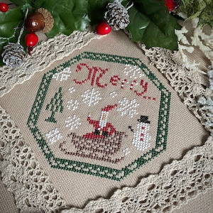 Merry Christmas Tiny Quaker Sampler Cross Stitch Pattern, Cross Stitch Chart, Little Santa Cross Stitch Embroidery, Instant Download PDF