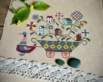 Fairy Wagon Cross Stitch Pattern, X Stitch Chart, Little Modern Embroidery, Instant Download PDF